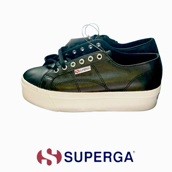 Superga Black and White Platform Sneakers - Picture 1 of 9